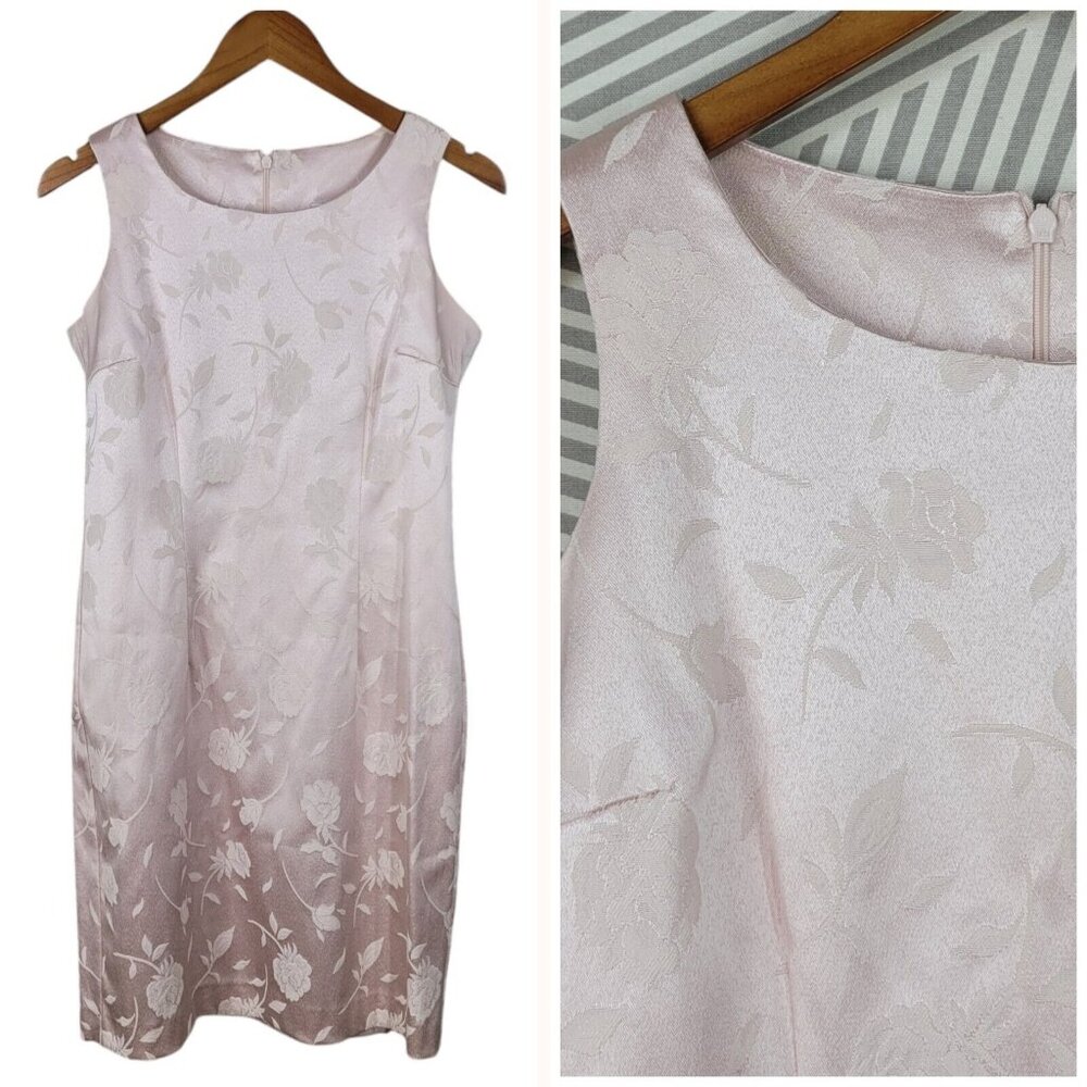 Vintage Sheath Dress size 4 Party Evening Floral Satin Jaquard Light Baby Pink